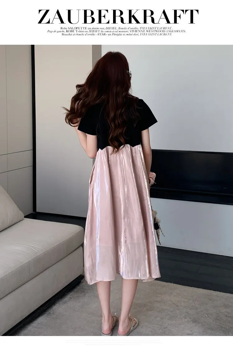 2025 Summer Plus Size Pregnant Women's Clothing Embroidery Collar Long Loose Maternity Pleated Dress Pregnancy Chiffon Dresses