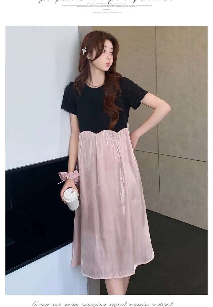 2025 Summer Plus Size Pregnant Women's Clothing Embroidery Collar Long Loose Maternity Pleated Dress Pregnancy Chiffon Dresses
