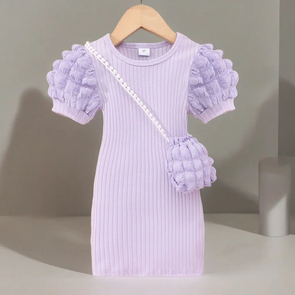 2024 Midi Dress Kids Girl Clothes Summer Short Sleeve Baby Girl Bodycon Dress Party Wrap Tight Children Dresses 3 4 5 6 7 8 Year