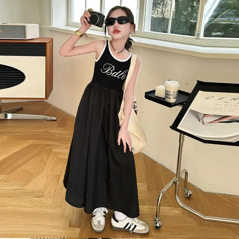 Stylish Sleeveless Tank Dress For Girls Spring Summer New Arrival Children's Long Dress Casual Vest Long Gown