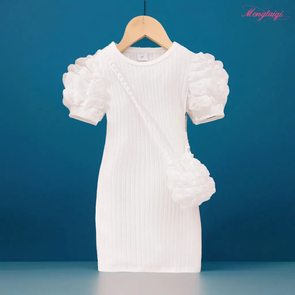 2024 Midi Dress Kids Girl Clothes Summer Short Sleeve Baby Girl Bodycon Dress Party Wrap Tight Children Dresses 3 4 5 6 7 8 Year