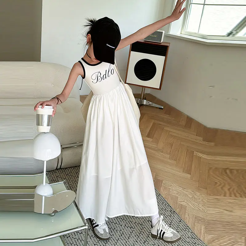 Stylish Sleeveless Tank Dress For Girls Spring Summer New Arrival Children's Long Dress Casual Vest Long Gown