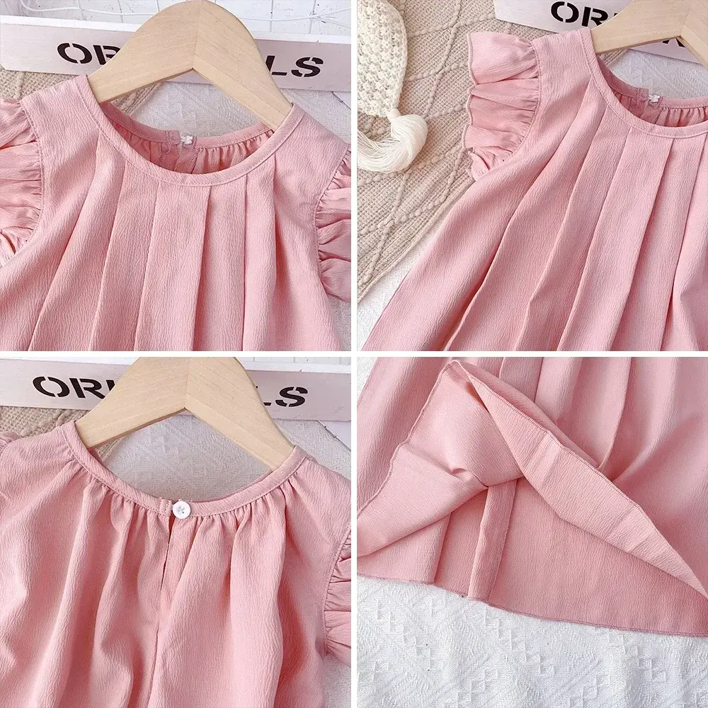 3-7 Years Girls Summer Sleeveless O-Neck Solid Color Fashion Pleated Princess Dress 1 Pc Kids Sweet Casual Clothes