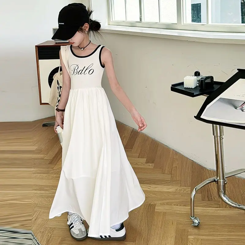 Stylish Sleeveless Tank Dress For Girls Spring Summer New Arrival Children's Long Dress Casual Vest Long Gown