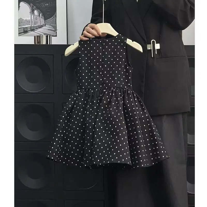 Girls Casual Dresses Polka Dot Print Bow Sleeveless Dress Kids Clothes Girls Kids Dresses for Girls 2 To 7 Years
