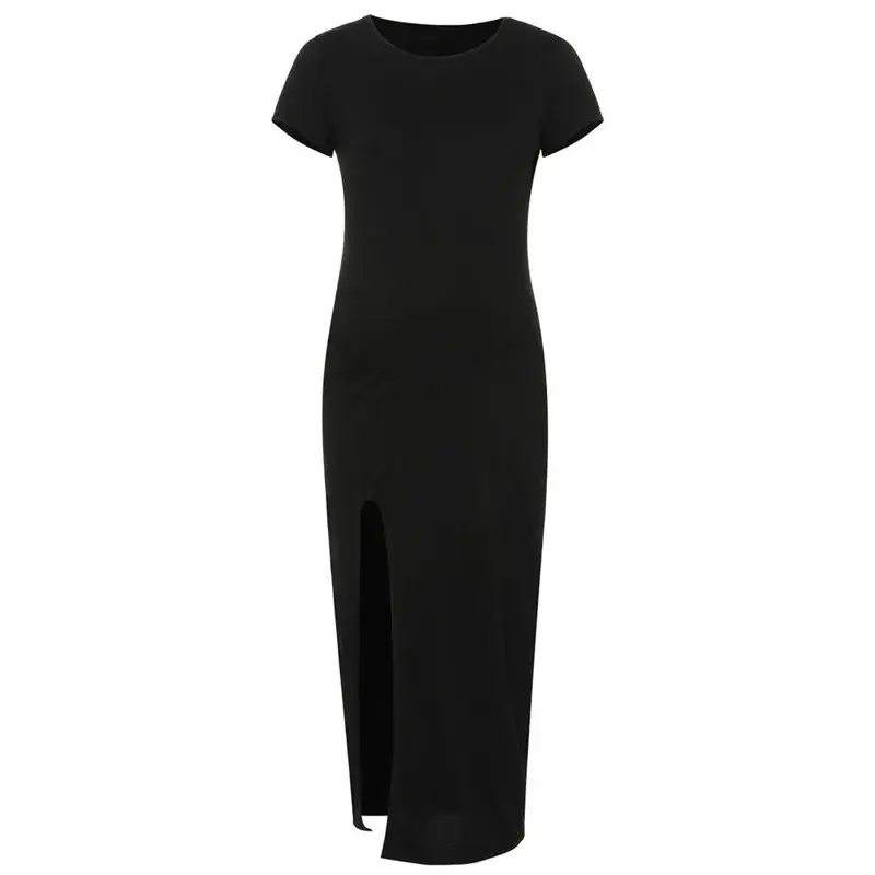 Pregnant Tight Open Long Dress Women Solid O-Neck Short Sleeve Maternity  Spring Summer   Pregnancy Clothes