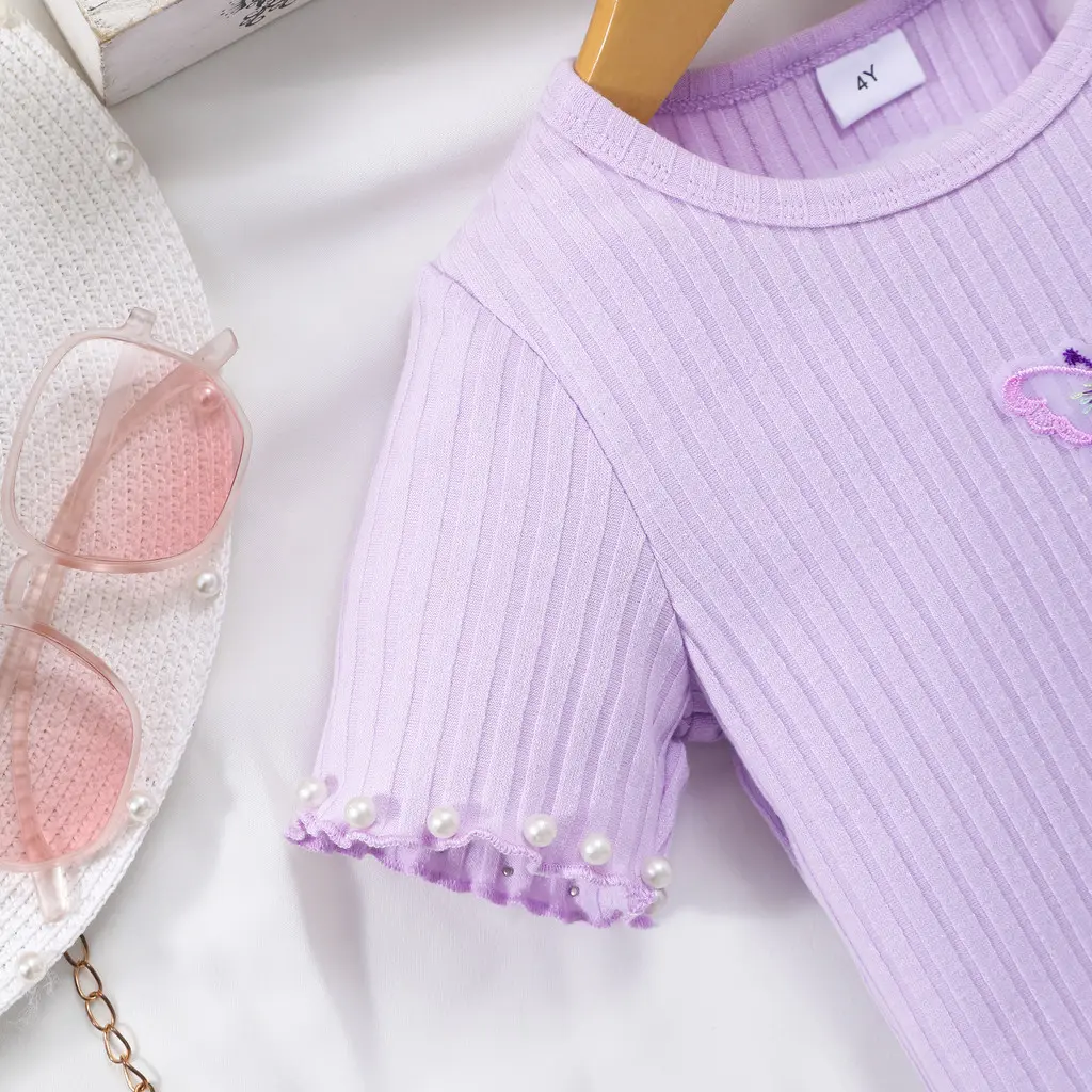 2025 Purple Kids Girl Slim Fit Dress Summer Short Sleeve Cute Butterfly Casual Birthday Party Toddler Girl Dress 2 3 4 5 6 7 Yrs