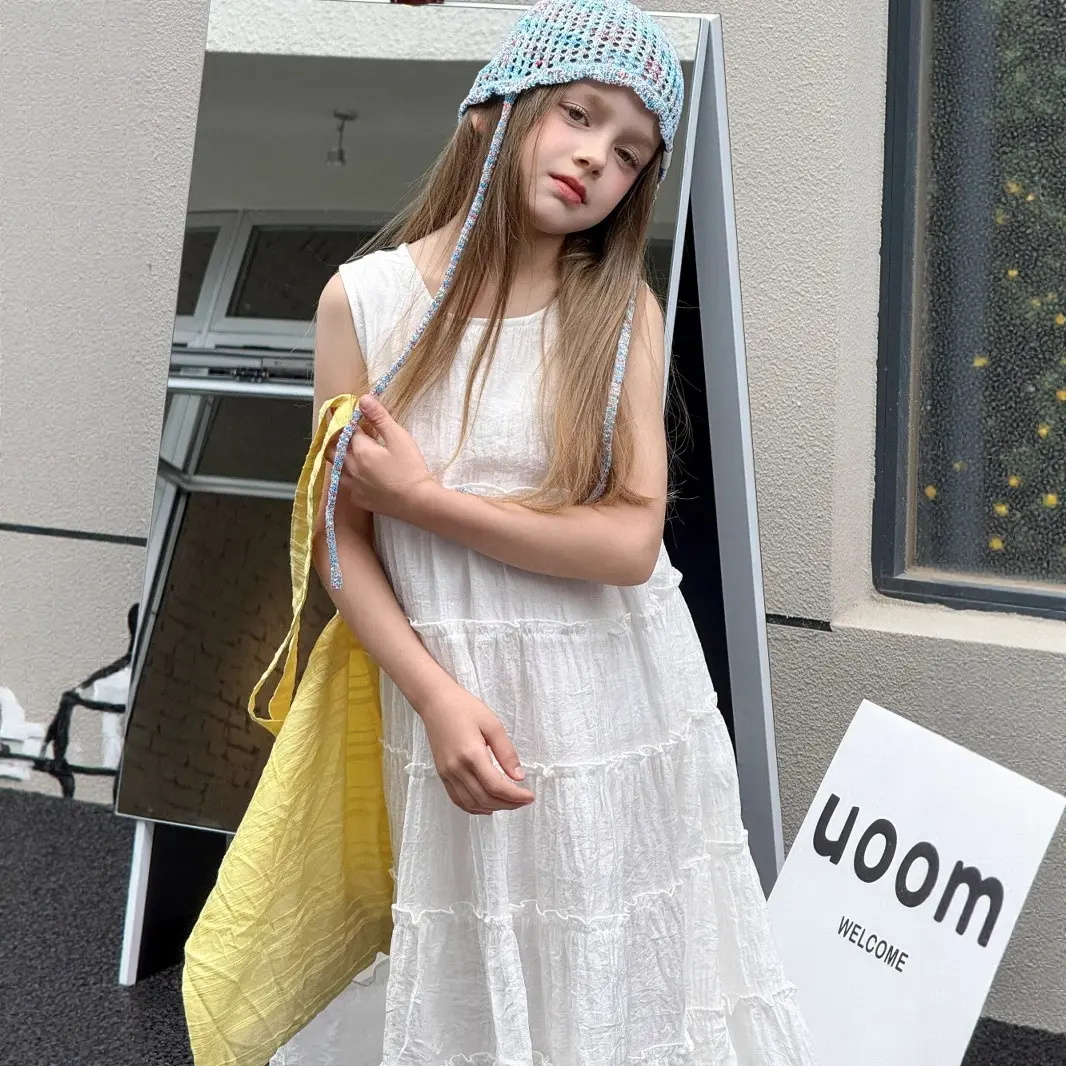 Girls Skirt 2025 Summer New Childrens Clothing Korean Girl Baby Sleeveless Pure Color Princess Holiday Dress Casual Simple Daily