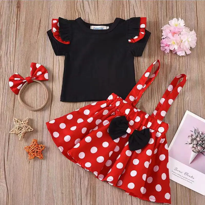 2Pcs/Set Baby Girl Dress Summer Girl Bow Polka Dot Dress Two-Piece Set Cute Girl Princess Dress Set Performance Outfit