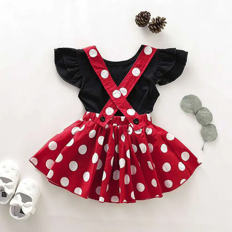 2Pcs/Set Baby Girl Dress Summer Girl Bow Polka Dot Dress Two-Piece Set Cute Girl Princess Dress Set Performance Outfit