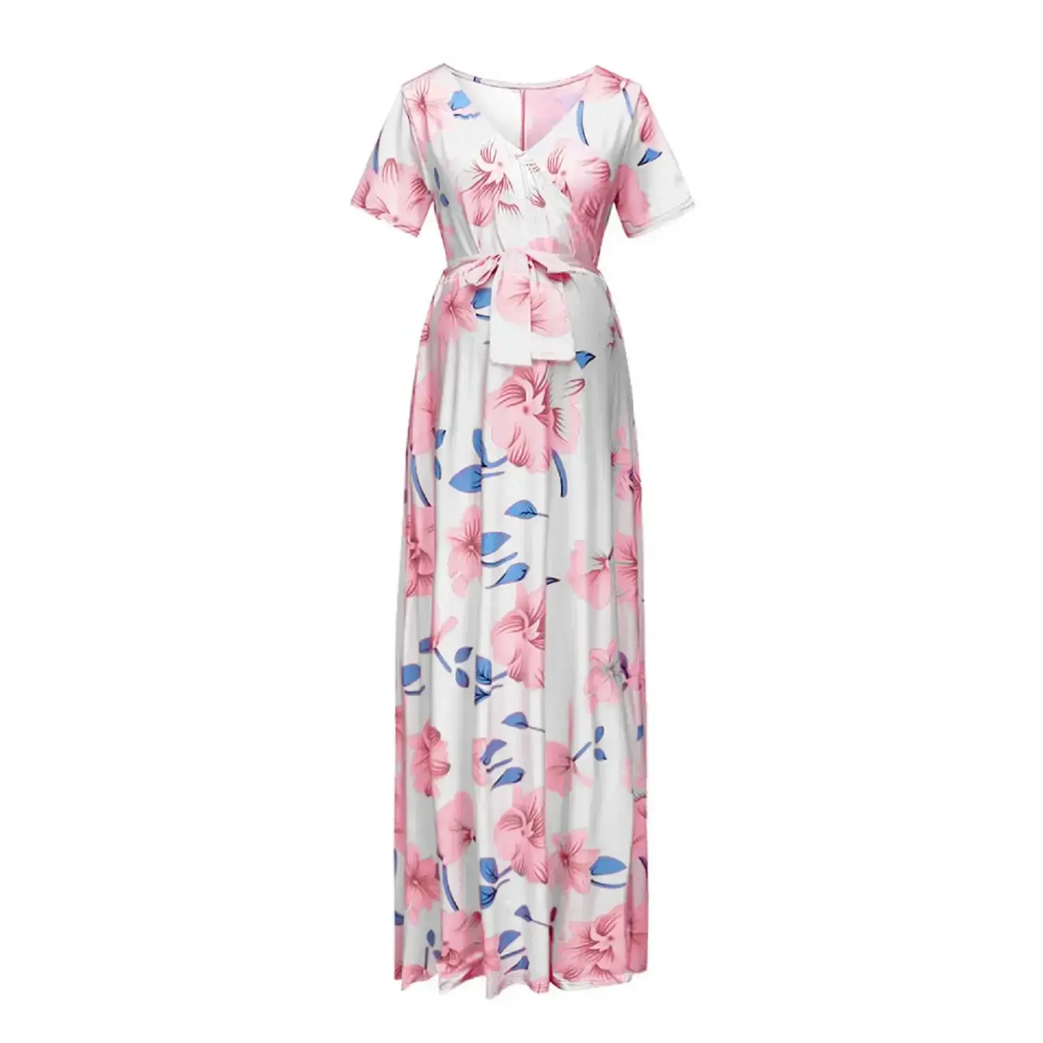 Maternity Floral Short-Sleeved Dress Women's    Pregnant Women  Long  Summer Pregnancy