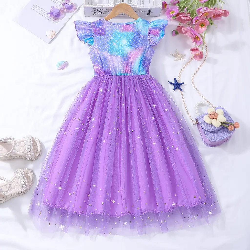 Purple Mermaid Kids Girl Dress Summer Casual Cute Children Dresses Fashion Party Teen Princess Dress 3 4 5 6 7 8 9 10 11 12 Yrs
