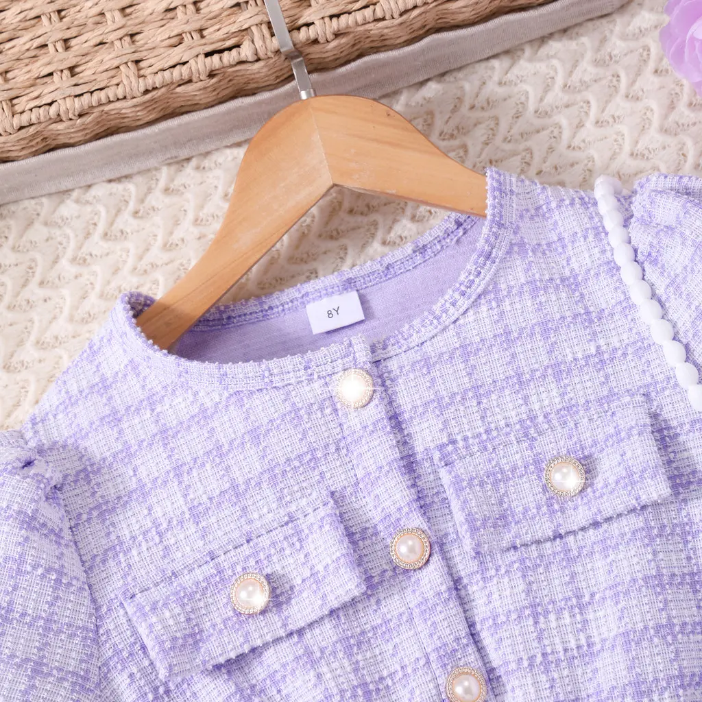 [Free Bag] Girl Plaid Dress Summer Purple Short Sleeve Children Princess Dresses Fashion Kids Girl Party Outfit 8 9 10 11 12Yrs