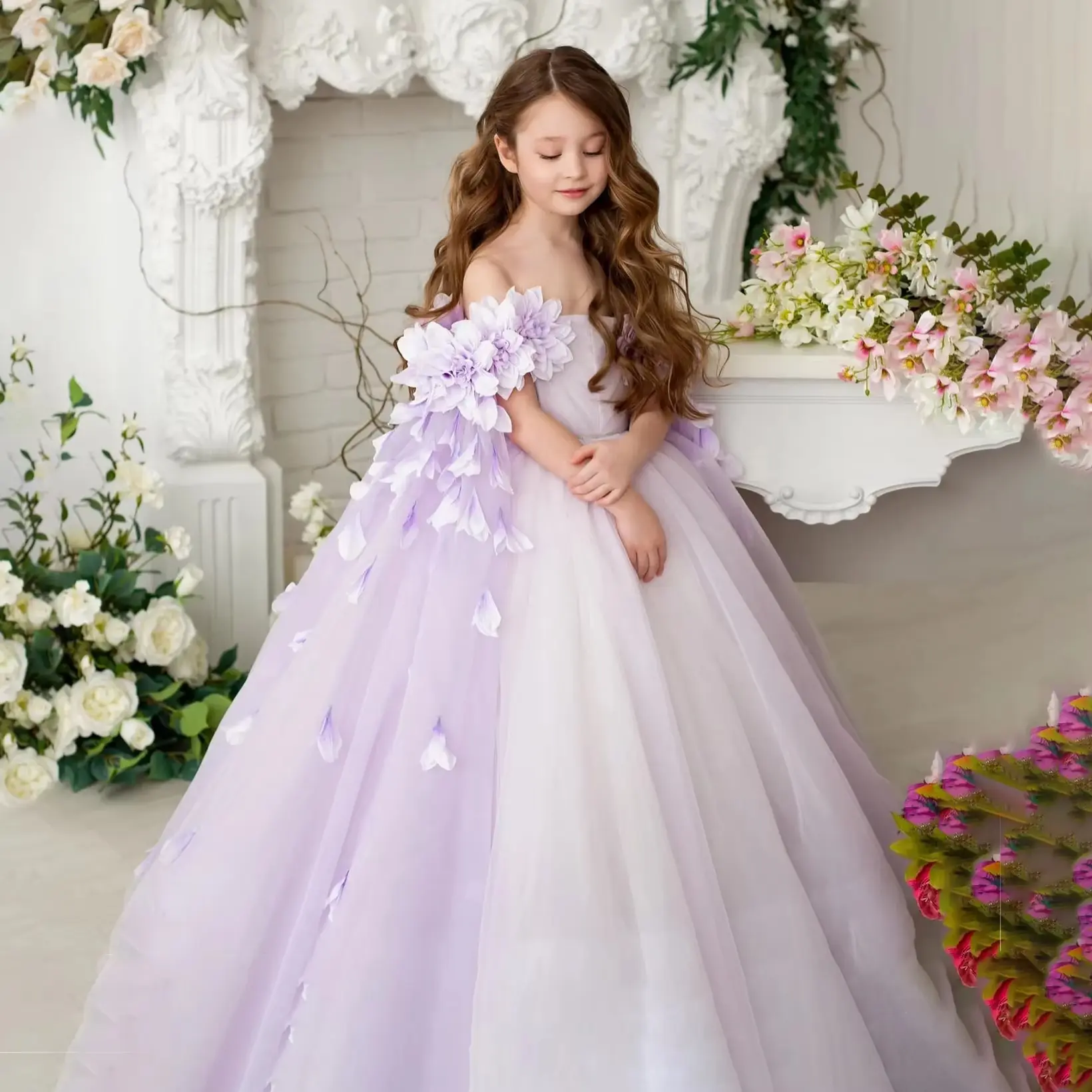 Flower Wedding Party Dress For Girls Kids Princess Tutu Dresses Girl Fashion Lace Birthday Clothes Summer Evening New Prom Gown