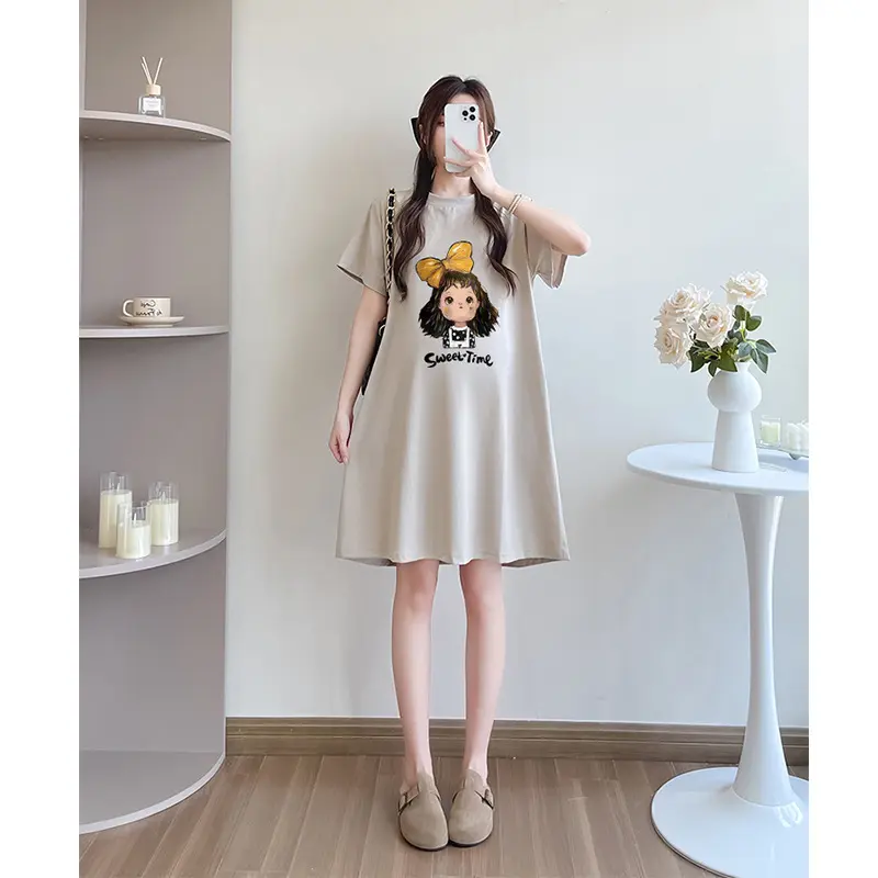 Maternity Dress Summer New Mid-Length Loose Thin Cover Stomach Maternity T-Shirt Tops Maternity Summer Thin Maternity Clothes