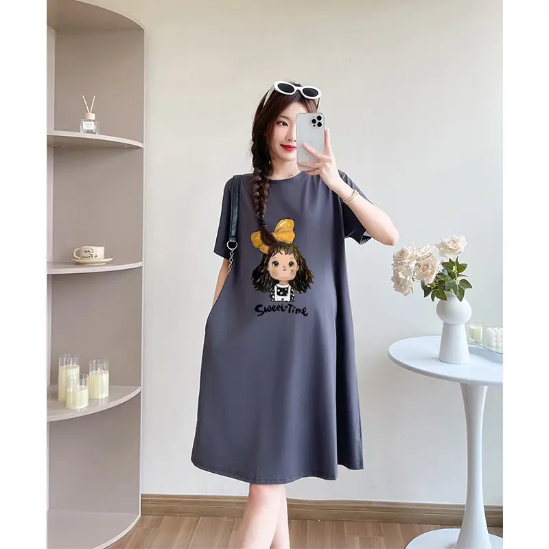Maternity Dress Summer New Mid-Length Loose Thin Cover Stomach Maternity T-Shirt Tops Maternity Summer Thin Maternity Clothes