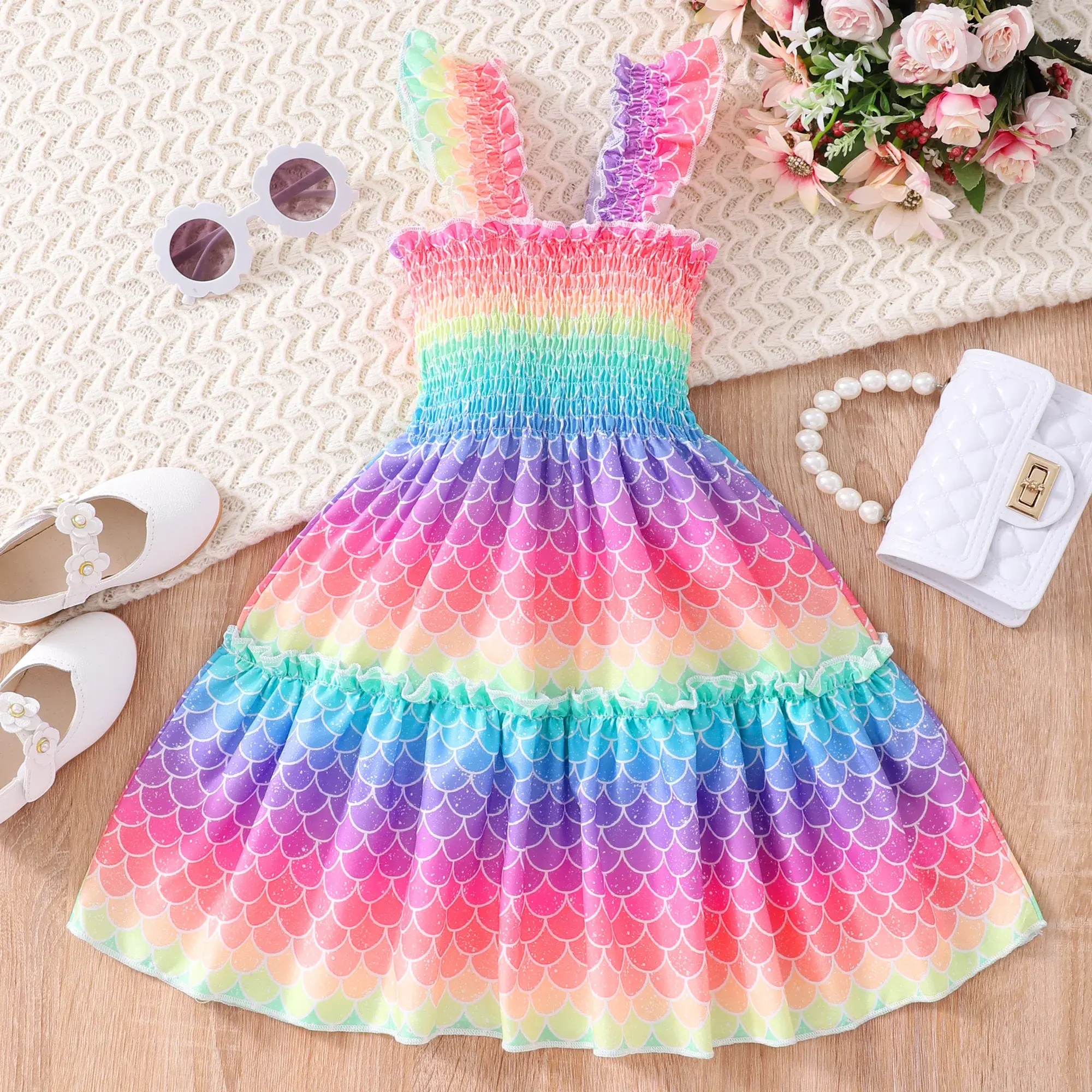 American Flag Children Clothes Girl Dress Short Sleeved Summer Striped Fashionable Casual Baby Girls Dresses 2 3 4 5 6 7 Yrs Old