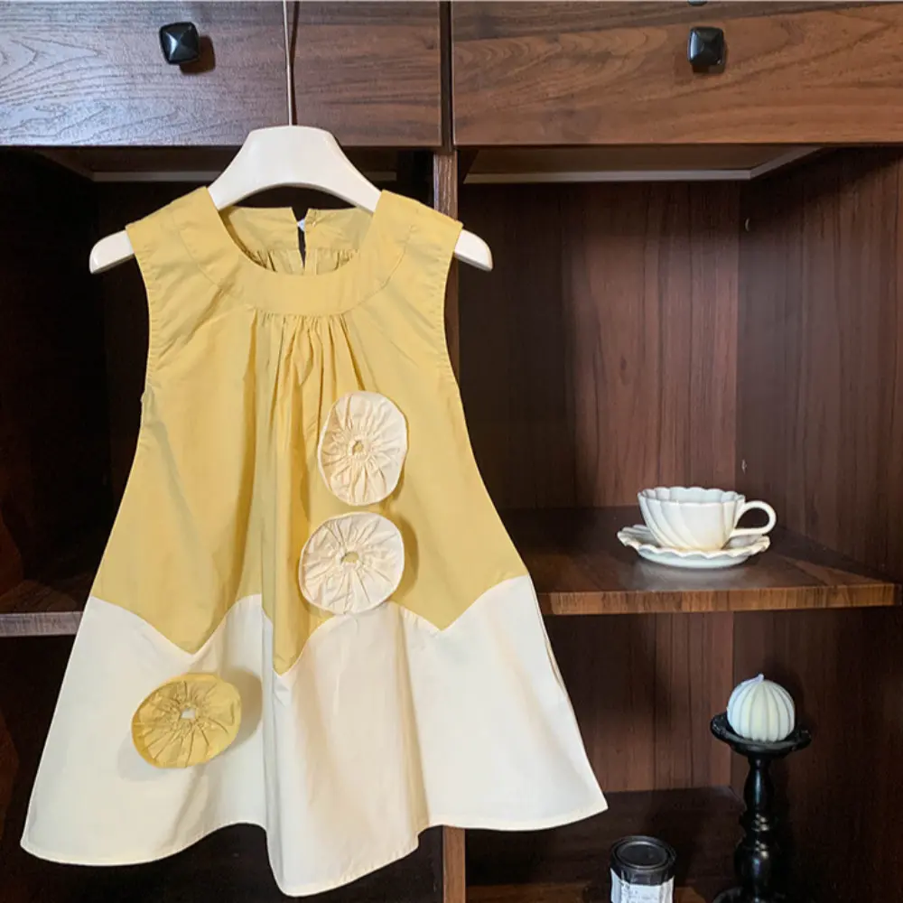 Summer New Girls' Casual Clothes Korean Version 3D Flower Sleeveless Princess Dress Sweet and Cute for Children 2-7 Years Old