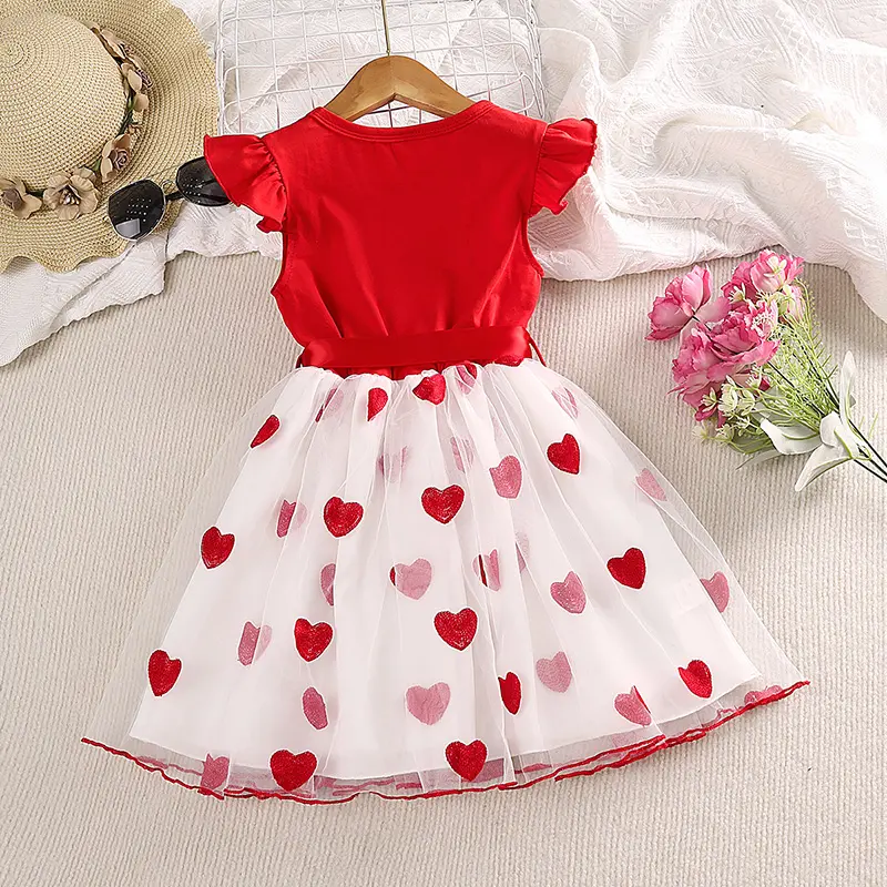 Kids Dresses for Girls 4-7 Years Korean Casual Dresses Summer Girl Cute and Sweet Little Flying Sleeves Sleeveless Dress