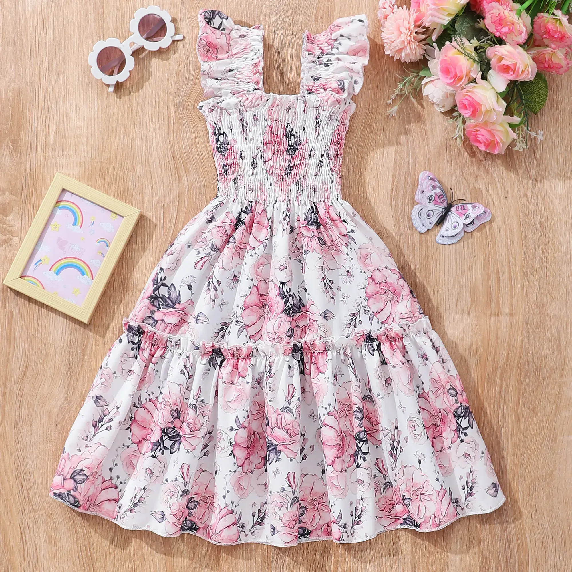 American Flag Children Clothes Girl Dress Short Sleeved Summer Striped Fashionable Casual Baby Girls Dresses 2 3 4 5 6 7 Yrs Old