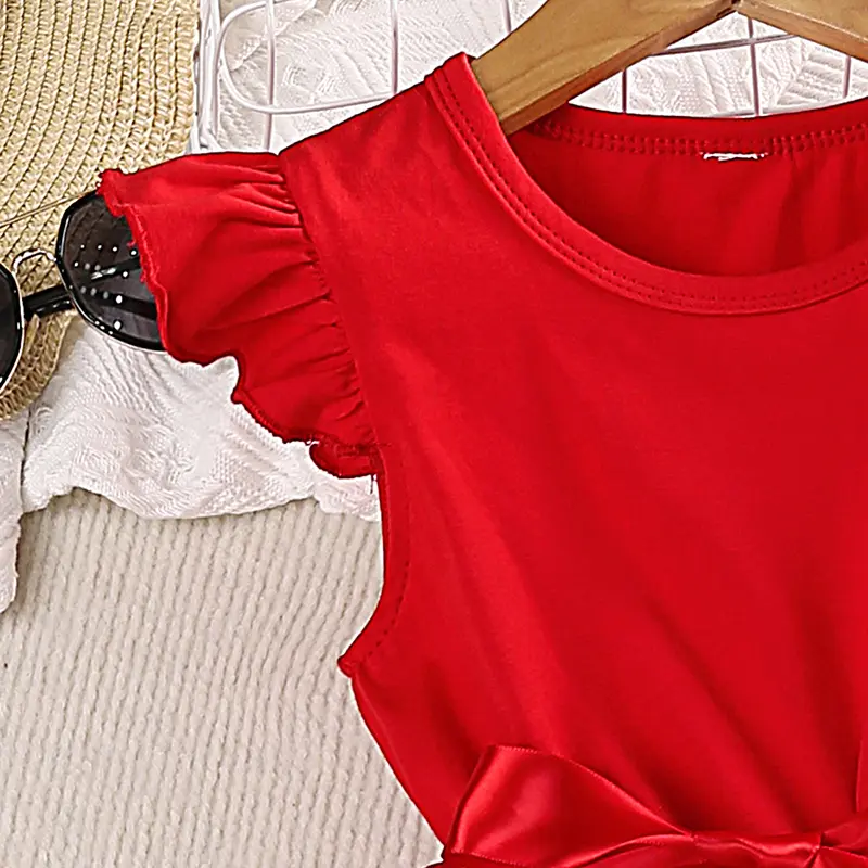 Kids Dresses for Girls 4-7 Years Korean Casual Dresses Summer Girl Cute and Sweet Little Flying Sleeves Sleeveless Dress