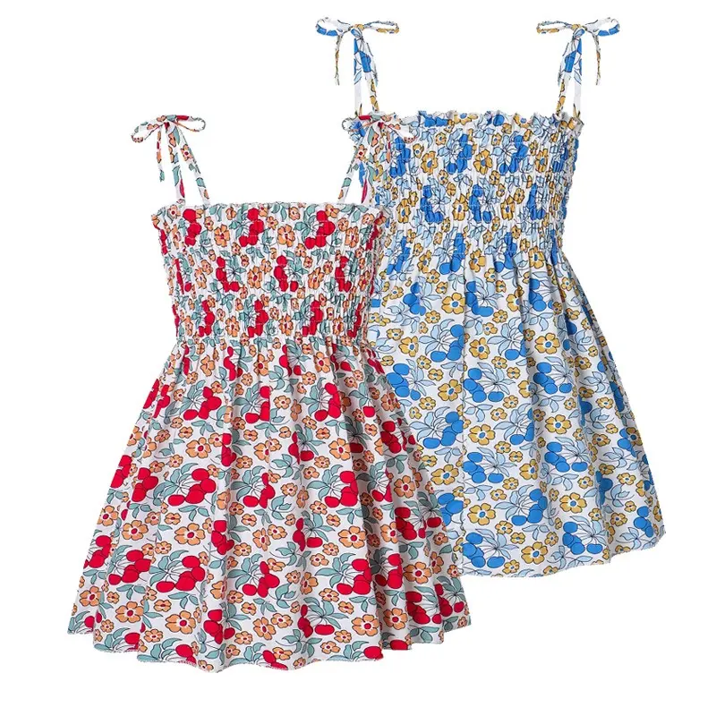 Kids Girls Dress Summer Print Floral Slip Toddlers Dresses Sweet Beach Princess Sundress Casual Children Clothing 2-9Y