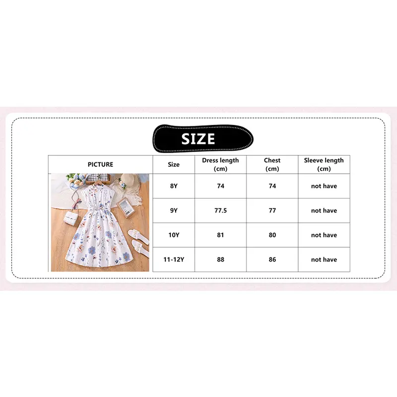 Kids Dress For Girls 8-12 Years Old Summer Girls White Printed Dress Birthday Trip Graduation Elegant Fashion Chaste Girl Dress