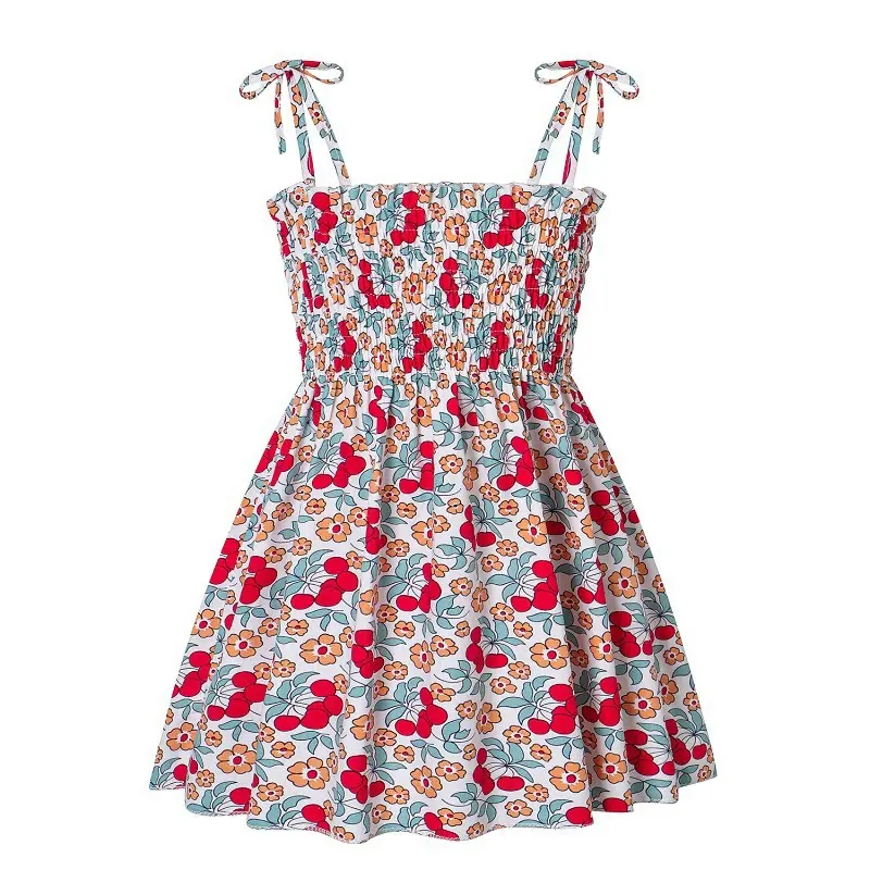 Kids Girls Dress Summer Print Floral Slip Toddlers Dresses Sweet Beach Princess Sundress Casual Children Clothing 2-9Y
