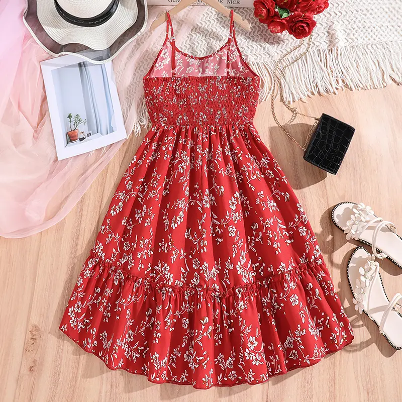 Summer Dress For Girls  Korean Style Summer Sleeveless Solid Color Puffy Dress Fashion  Resort Style Clothes For 8-12 Years Kids