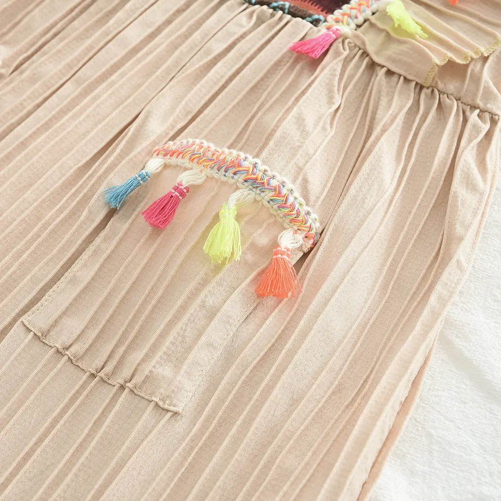 Kids Summer Fashion Sleeveless Square Collar Ruffle Colorful Tassel Decoration Dress 1 Pc 3-7 Years Girls Casual Clothing