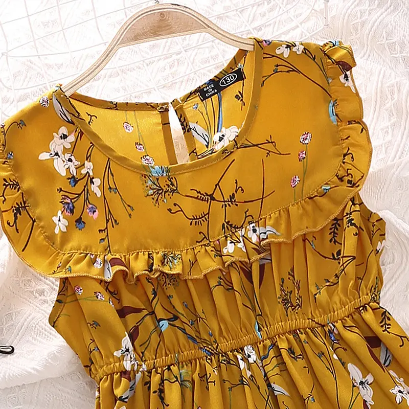 Baby girl Sleeveless vest dress Girl's very elegant plant floral print patchwork dress children's clothing skirt