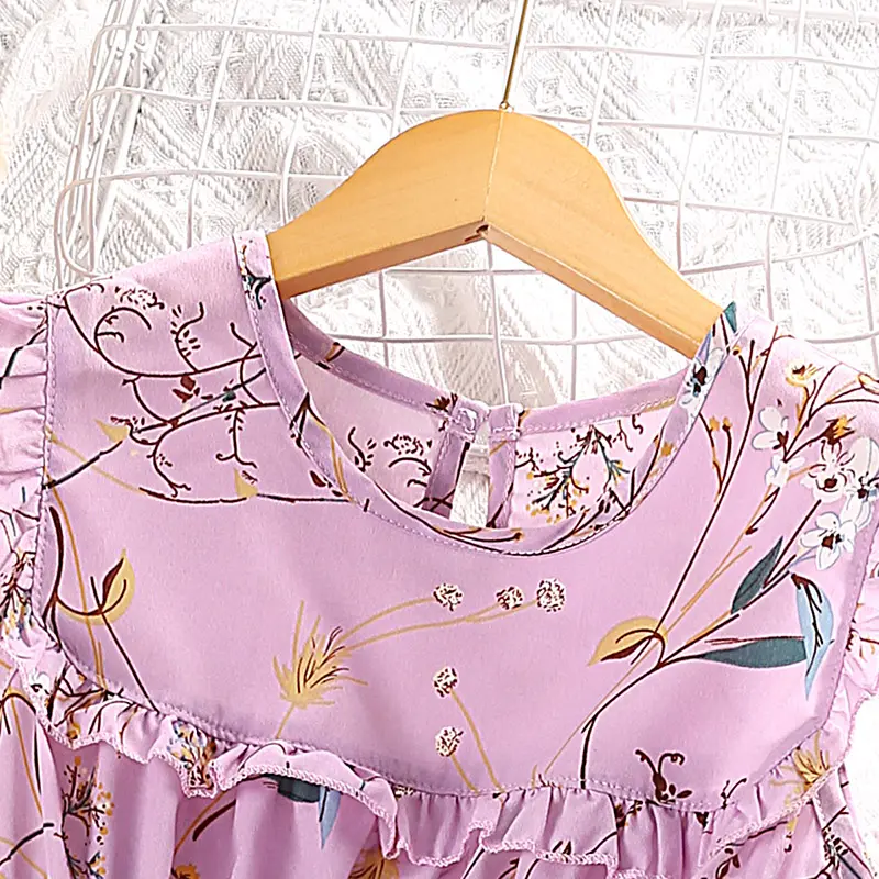Dress Kids Girls 5-12 Years Blue Green Purple Sleeveless Floral Dress For Girls Elegant Vacation Holiday Party Dress