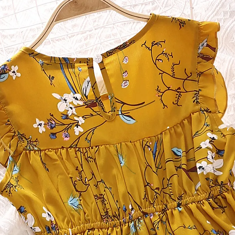 Baby girl Sleeveless vest dress Girl's very elegant plant floral print patchwork dress children's clothing skirt