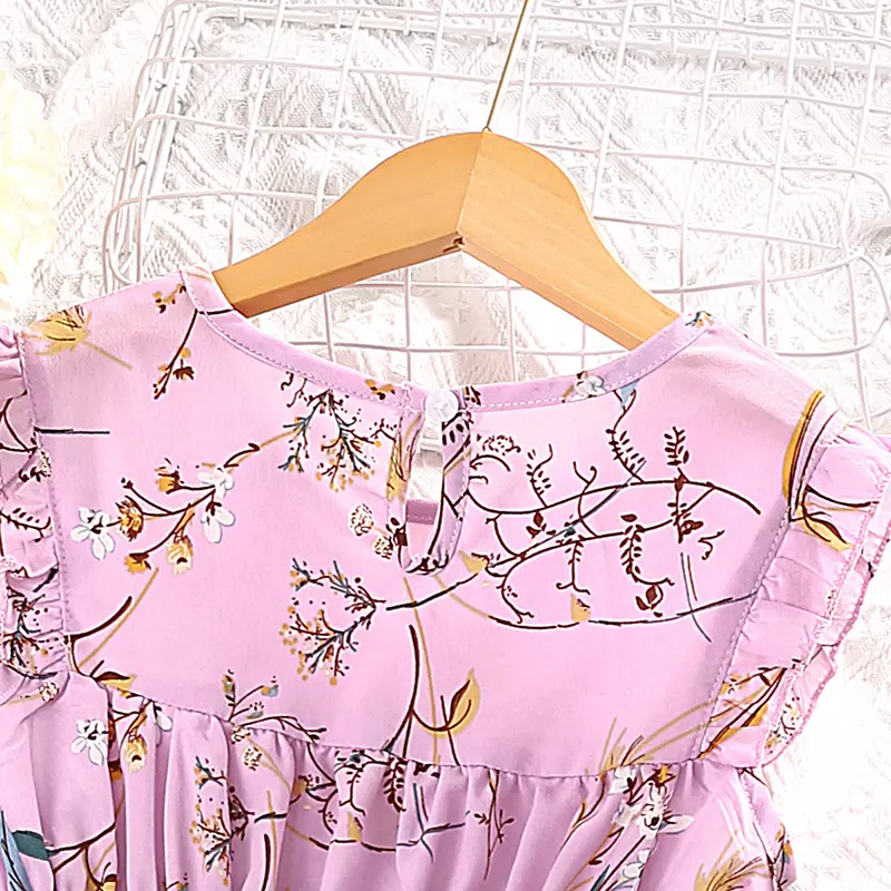 Dress Kids Girls 5-12 Years Blue Green Purple Sleeveless Floral Dress For Girls Elegant Vacation Holiday Party Dress
