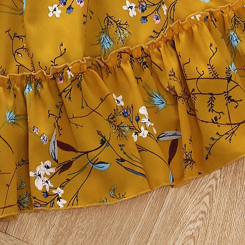 Baby girl Sleeveless vest dress Girl's very elegant plant floral print patchwork dress children's clothing skirt