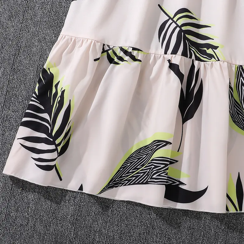 Vacation Dress Summer Sleeveless White Plants Printed A-line Dress Elegant Style Tween Girls Dress Stylish Kids Dress