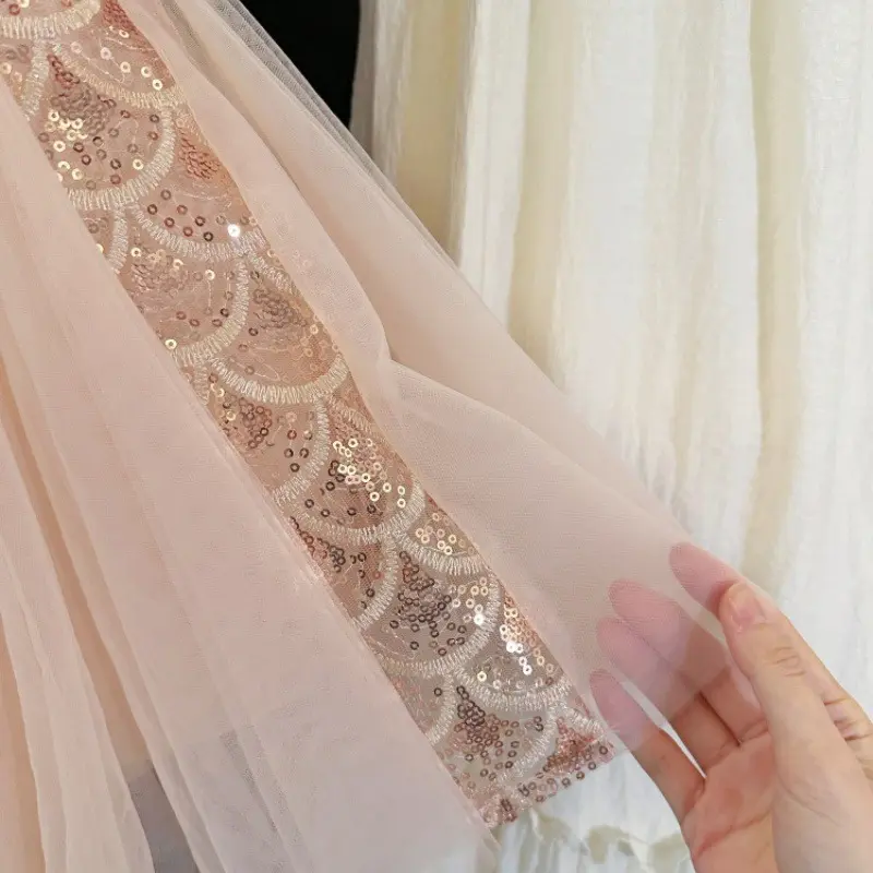 2025 New Summer Party Dresses for Girls Children's Elegant Fashion Mesh Flying Sleeves Sequined Tank Top Princess Skirt S3069
