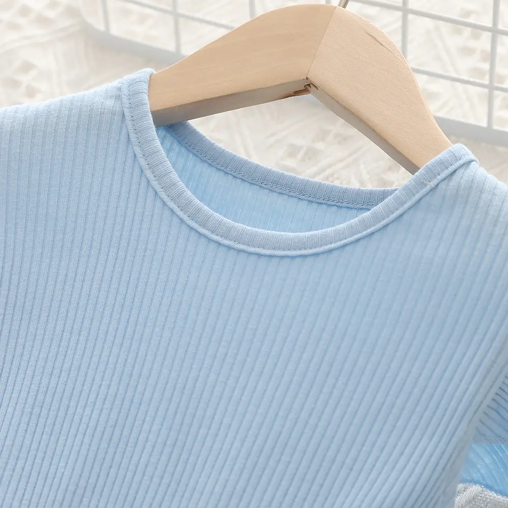 Summer Dress Pure Blue Bespangle Grenadine Casual Girls Party Dress Children Soft Clothing