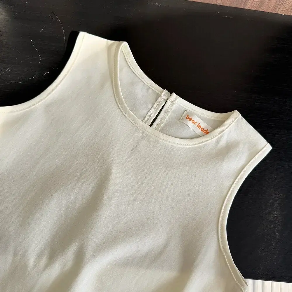 Korean Version Beige Girls' Sleeveless Dress Summer New Lace Border Children's Casual Clothes Party Ceremony for 3-7 Years Old