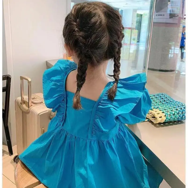Children's Dress Girl's 2024 Summer New Korean Edition Pure Cotton Bubble Sleeves Dress Children's Princess Dress 1-8Y