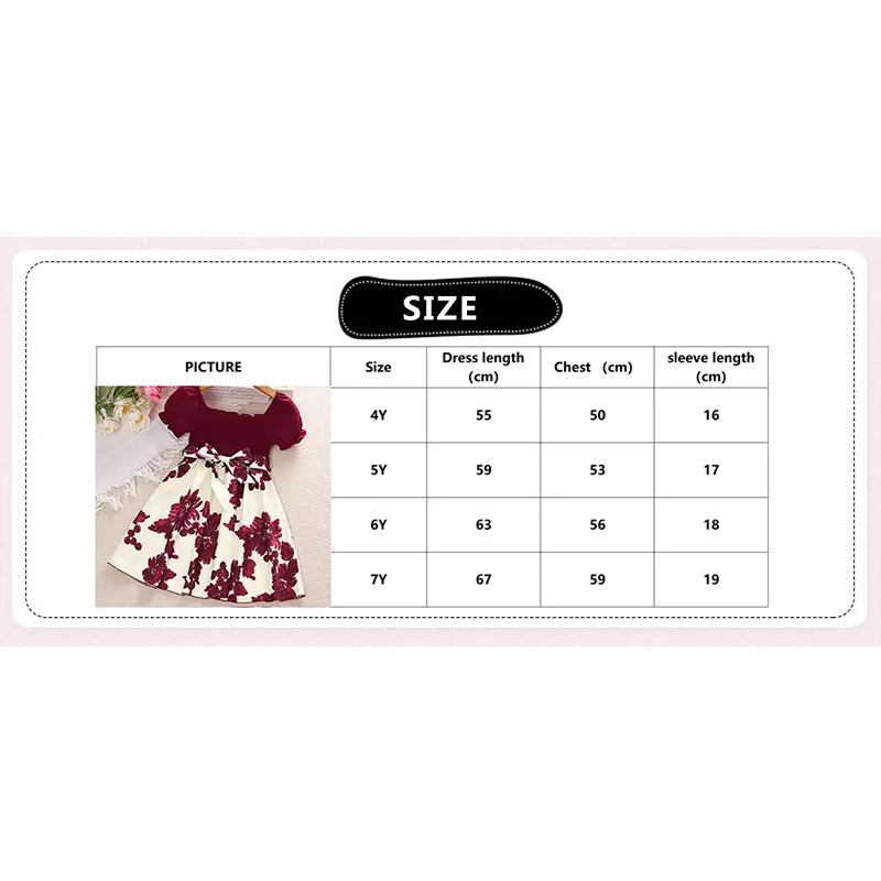 Dress For Kids 4-7 Years Summer Girls Puff Sleeves Print Dress Four Colors Available Vintage Princess Wedding Party Gift Costume