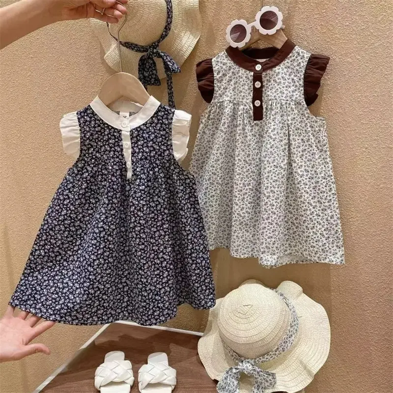 Girls' Floral Summer Dress - Sleeveless Princess Party Dress with Ruffle Hem, Lightweight Baby Girl Outfit