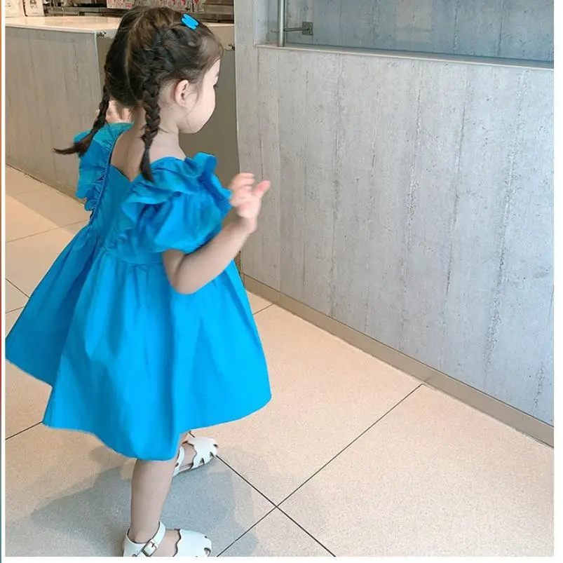 Children's Dress Girl's 2024 Summer New Korean Edition Pure Cotton Bubble Sleeves Dress Children's Princess Dress 1-8Y