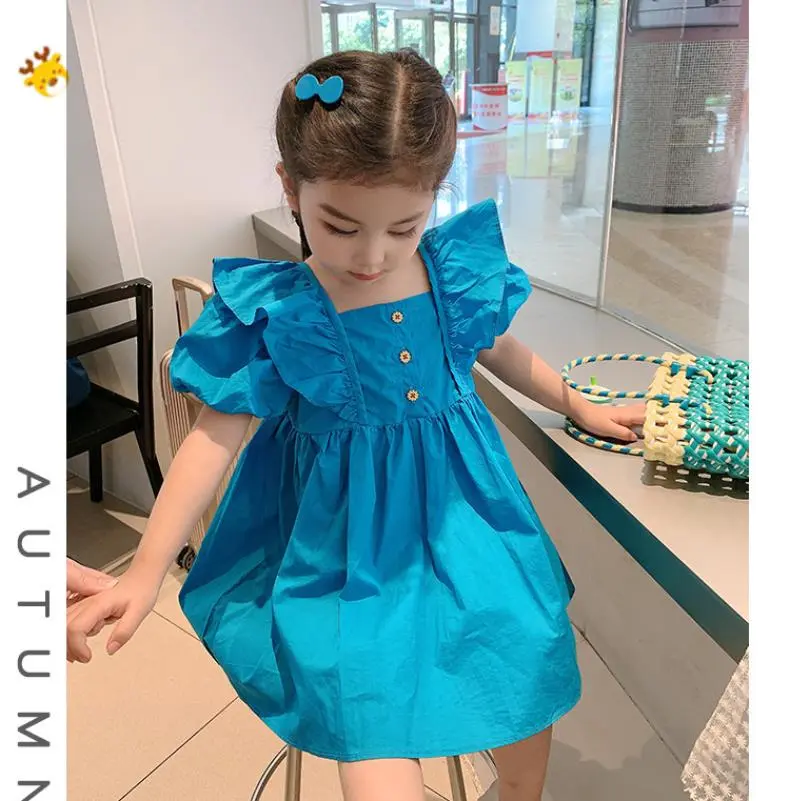 Children's Dress Girl's 2024 Summer New Korean Edition Pure Cotton Bubble Sleeves Dress Children's Princess Dress 1-8Y