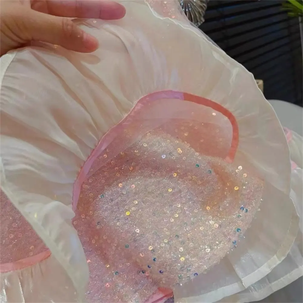 Bear Leader Korean Version Bow Sequin Mesh Princess Dress Sweet Sleeveless Round Neck Party Girl Clothes Kids Fashion Summer