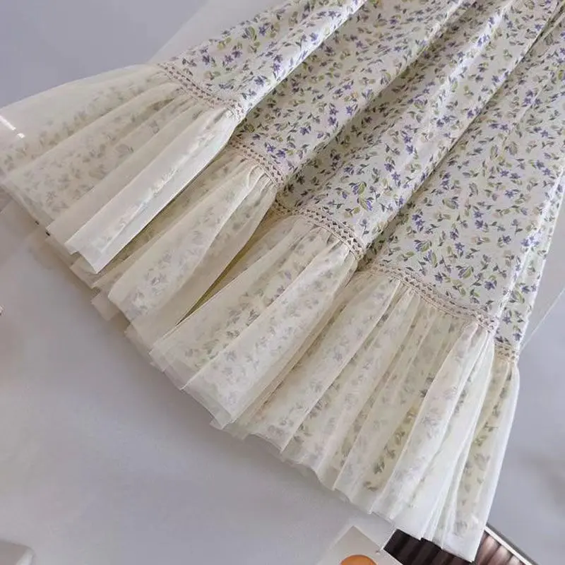 Retro Printed Princess Dress For 4-14Yrs Teenager Girls 2025 New Summer Children Clothes Short Sleeve Lace Loose Elegant Dress
