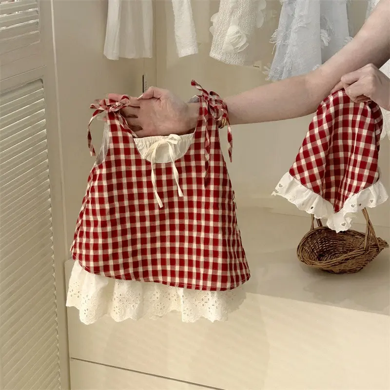 2024 New Baby Girl Checkered Dress Summer Korean Style Cotton Princess Outfit Casual Party Wear