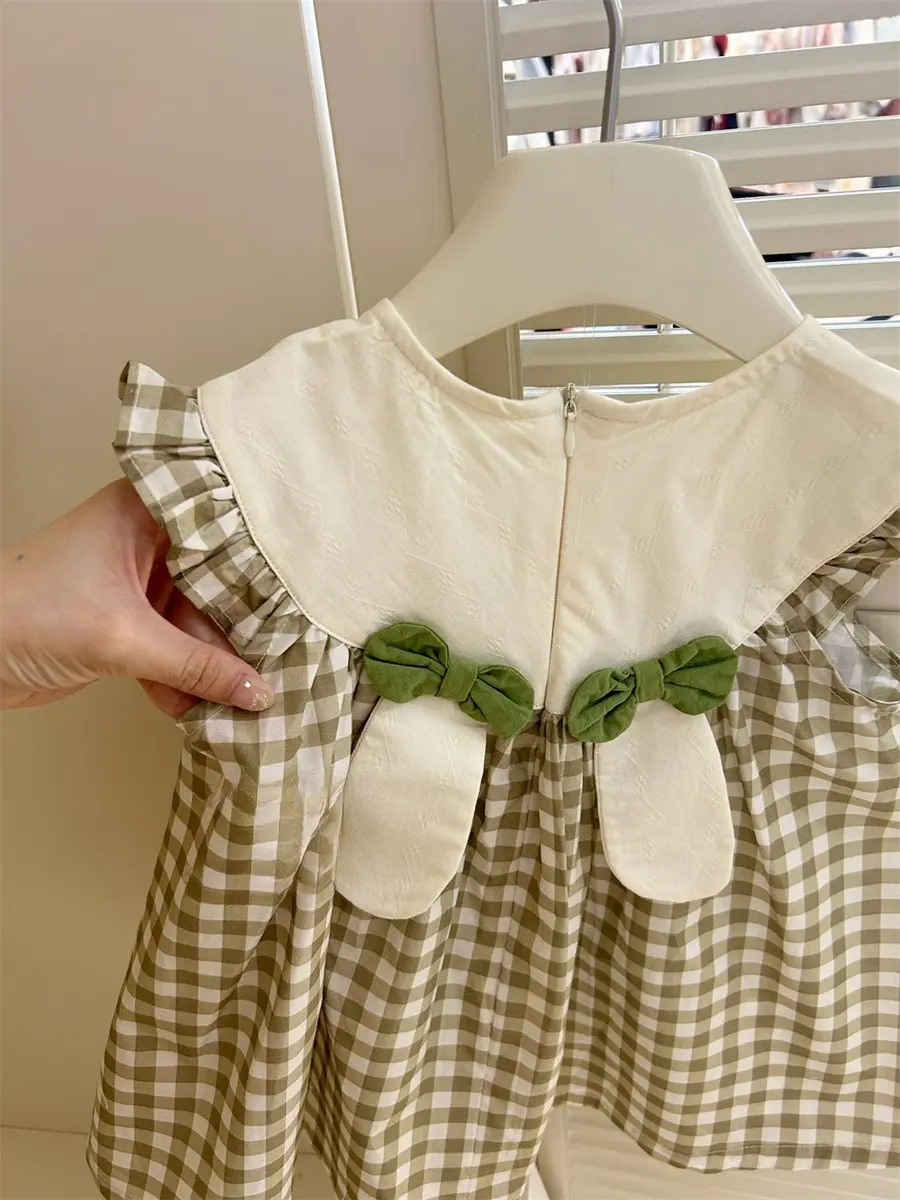 2024 New Baby Girl Checkered Dress Summer Korean Style Cotton Princess Outfit Casual Party Wear