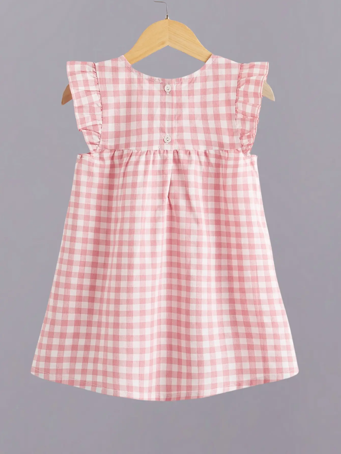 Summer Kids girls Fresh sweet pink plaid embroidered flowers play with flying sleeves simple breathable comfortable dress
