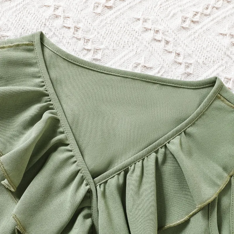 Children's summer lace collar sleeveless army green dress sweet and lovely princess dress